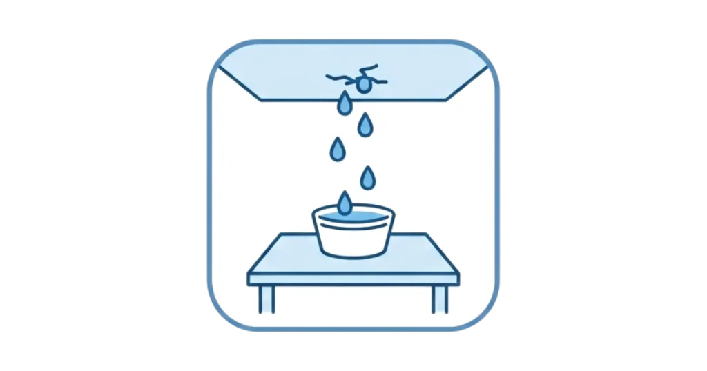 天井から雨漏りしているイラスト|雨漏り修理・防水リフォーム